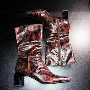 Vero cuoio snakeskin leather ankle boots vintage block heel brown Phillis Poland